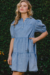 ODDI Women's Washed Tiered Mini Denim Dress - Stylish & Versatile